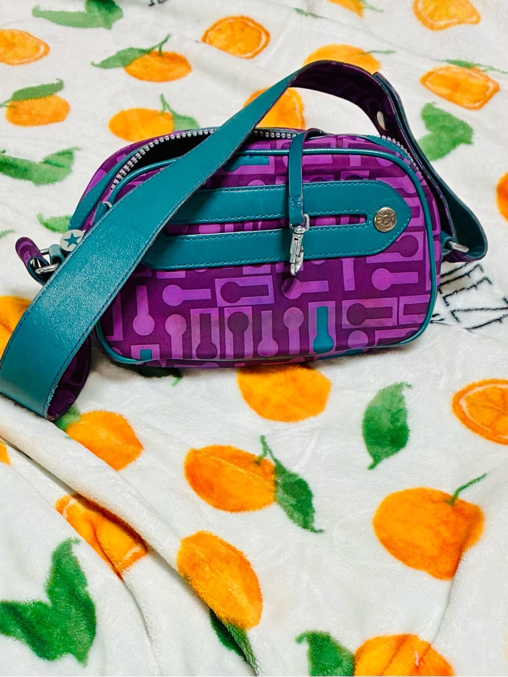 Kipling Morgan Purple Nylon W/Teal Color Trim Small Clutch/Shoulder Bag